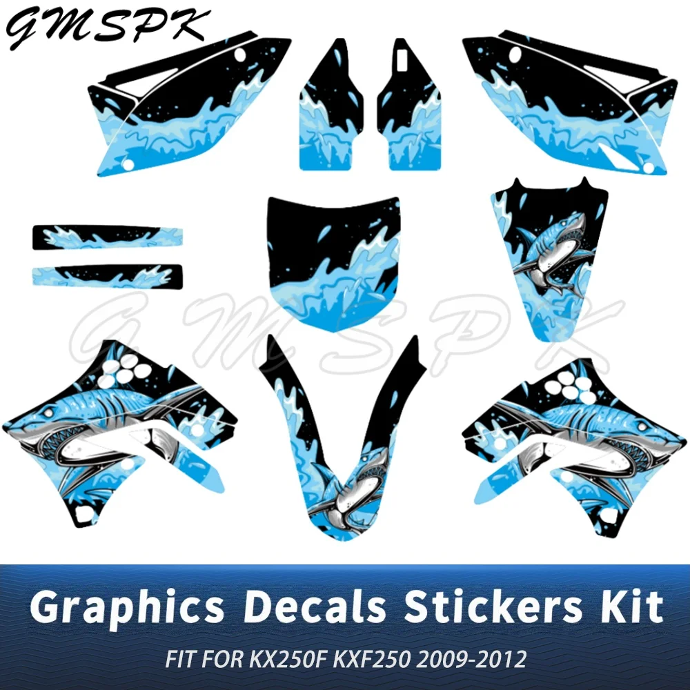 Custom Name Motorcycle Background Graphics Kit Decor Decals Stickers Fit for Kawasaki KX250F KXF 250 KX 250F 2009 2010 2011 2012