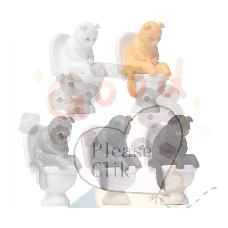 【HG】Mini Toilet Cat Figurine Cute Cartoon Design 5 Different Colors For Home Desktop Decoration Garden Ornaments