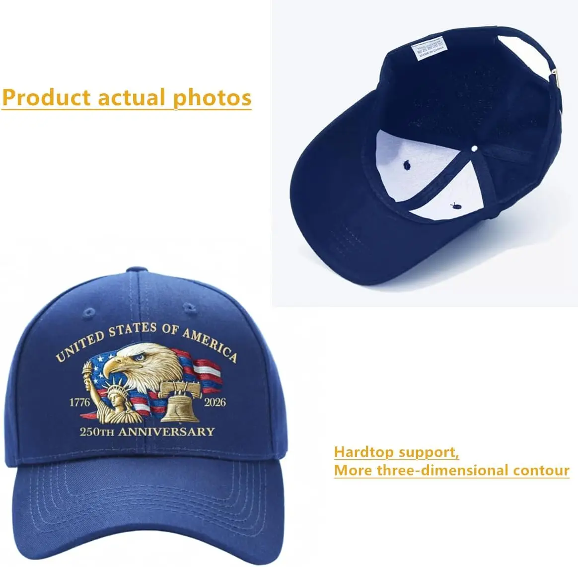 Cappello del 250° anniversario degli Stati Uniti Eagle & Liberty, berretto da baseball commemorativo per anniversario stampato regolabile classico in cotone H