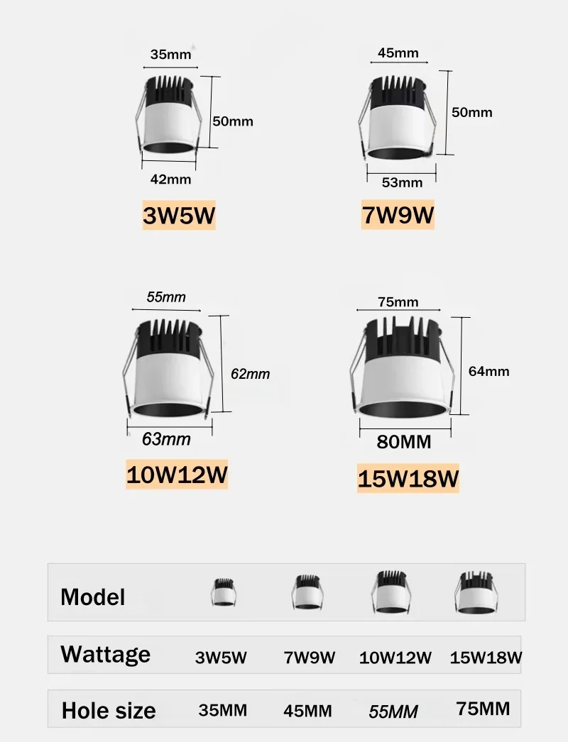 LED راحة النازل الأسود الأضواء الحديثة داخلي المضادة للوهج CRI97 الألومنيوم ضوء السقف لغرفة المعيشة غرفة نوم