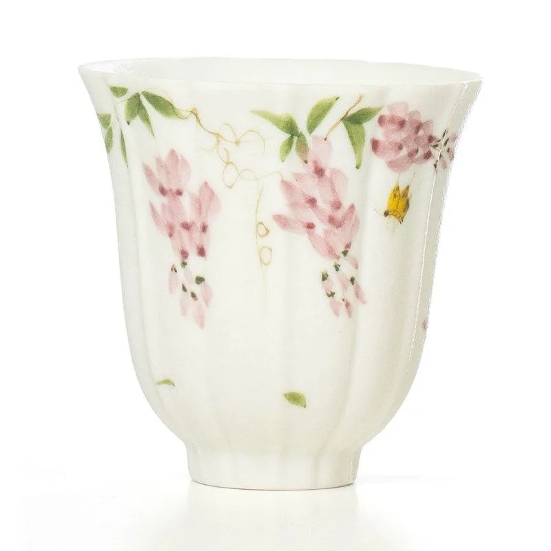 Hand-Painted Wisteria Porcelain Tea Cup, Light Luxury Anti-Scald Lady Tea Tasting Cup, Home Ceramic Kung Fu Tea Set for