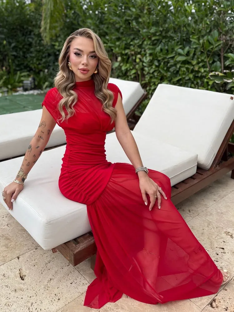 Hh mulher elegante chique emenda design zíper tule praia vestido de festa verão feminino sexy sem mangas plissado midi vestido mujer