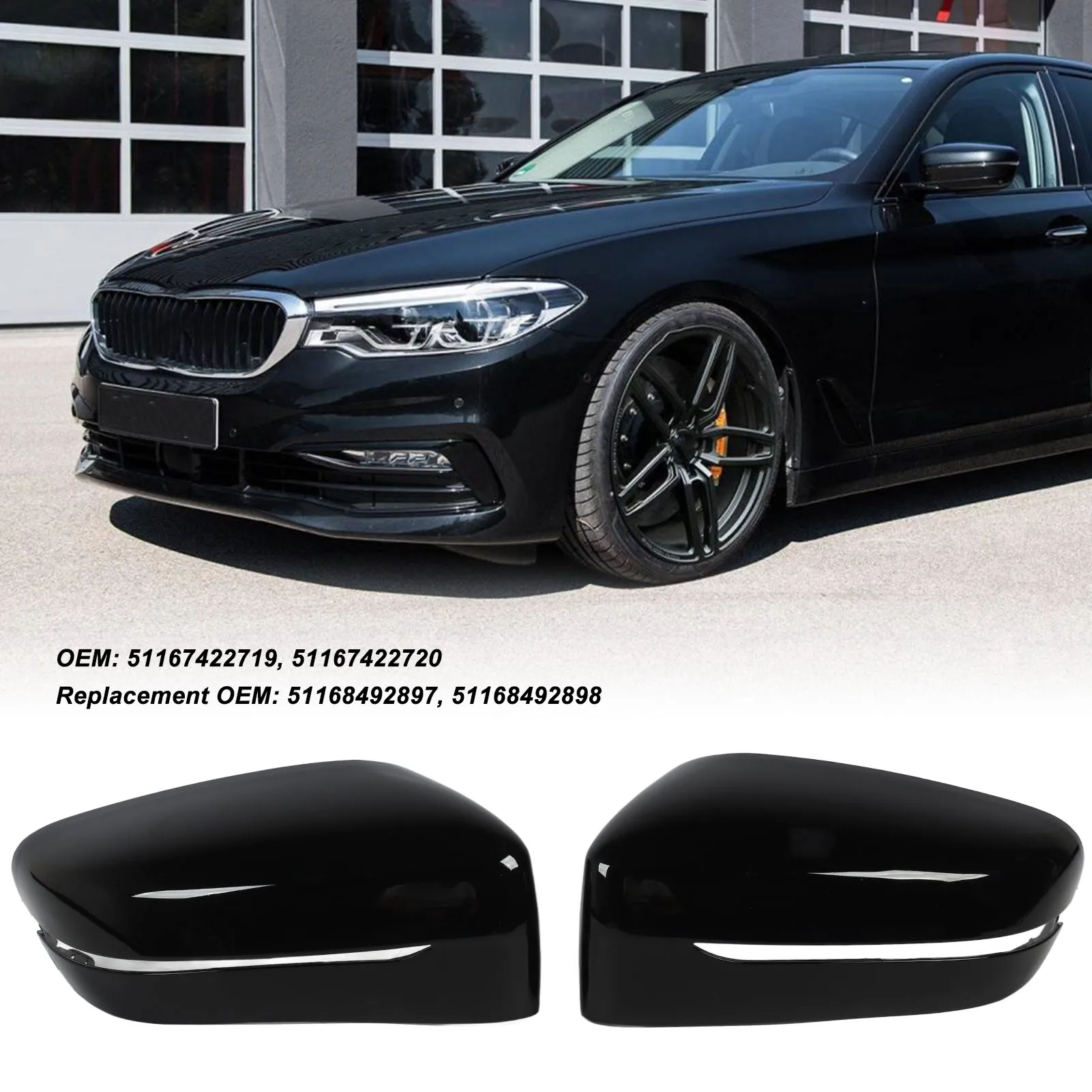 A Pair Of Shiny Black Rearview Mirror Housing Covers Rearview Mirror Cover Cap For  5 series G30, G31 2017-2023