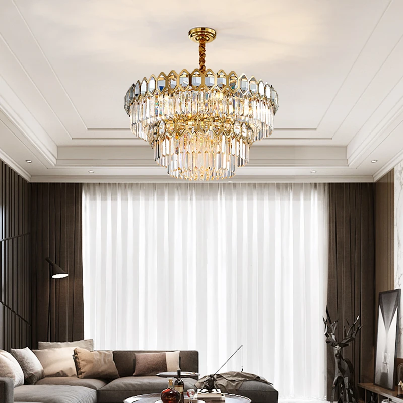 Modern Crystal Chandelier Living Dining  Lighting Luxury Villa Round Gold Lamps New Design Led Home Device