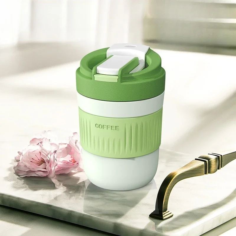 Simple Internet Celebrity Portable Water Cup Summer Straw Cup Girls' Thick Double Drinking Straw Bottle Macaron Student Gift