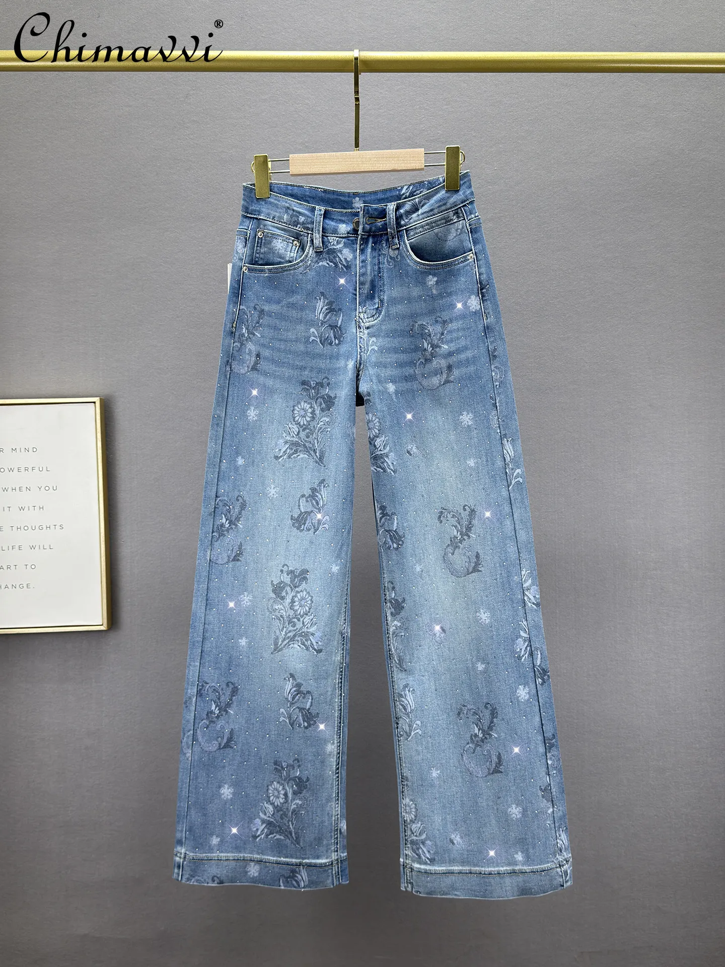 

Heavy Hot Diamond Denim Loose Pants Women's 2026 Spring New Fashion High Waist Loose Slimming Retro Distressed Printing Jeans