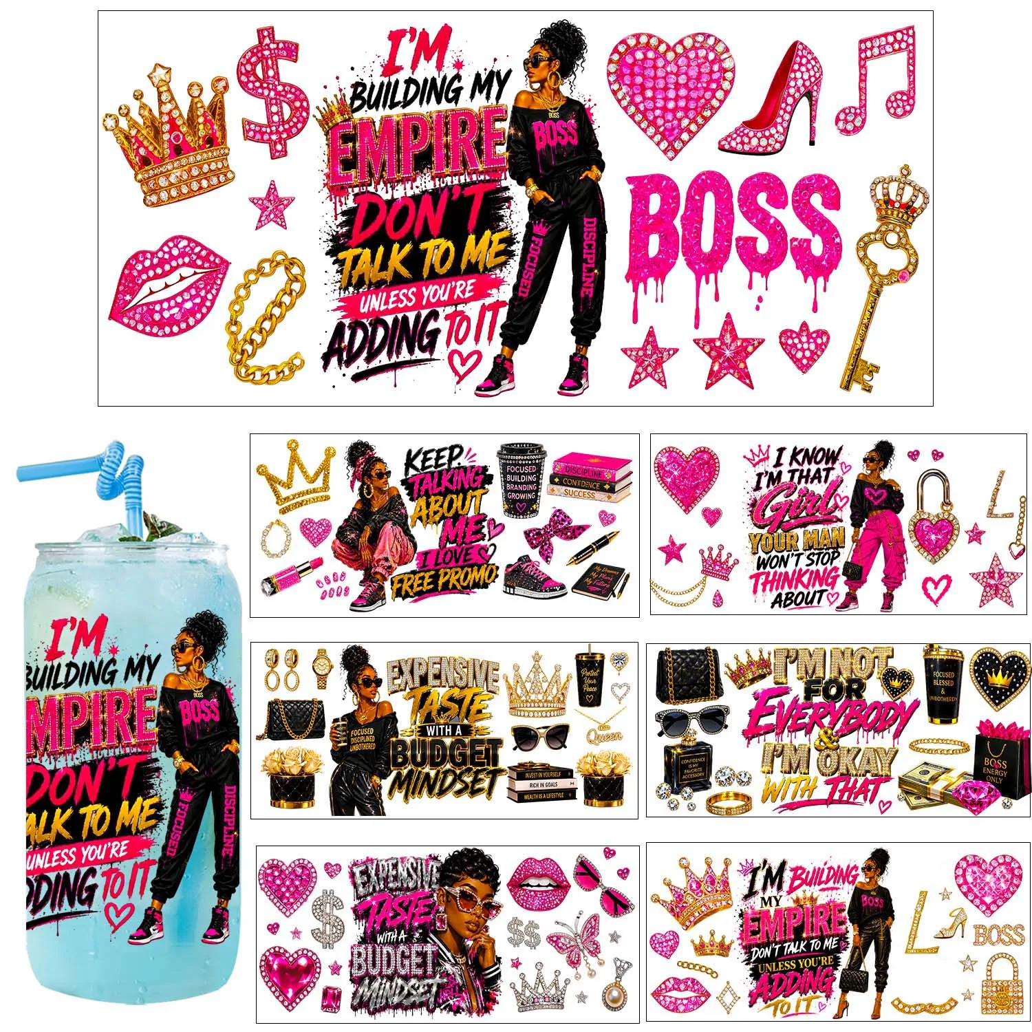 Cool Boos Girls Vibe Rub On 16oz UV DTF Transfer Sticker Waterproof DIY Decals 3D Transfers UVDTF Sticker 16oz UV DTF Cup Wraps