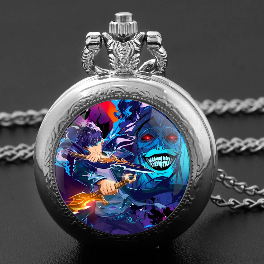 

Solo Leveling Glass Dome Pocket Watch with Chain Necklace Vintage Quartz Pendant Watches Mens Women Gift