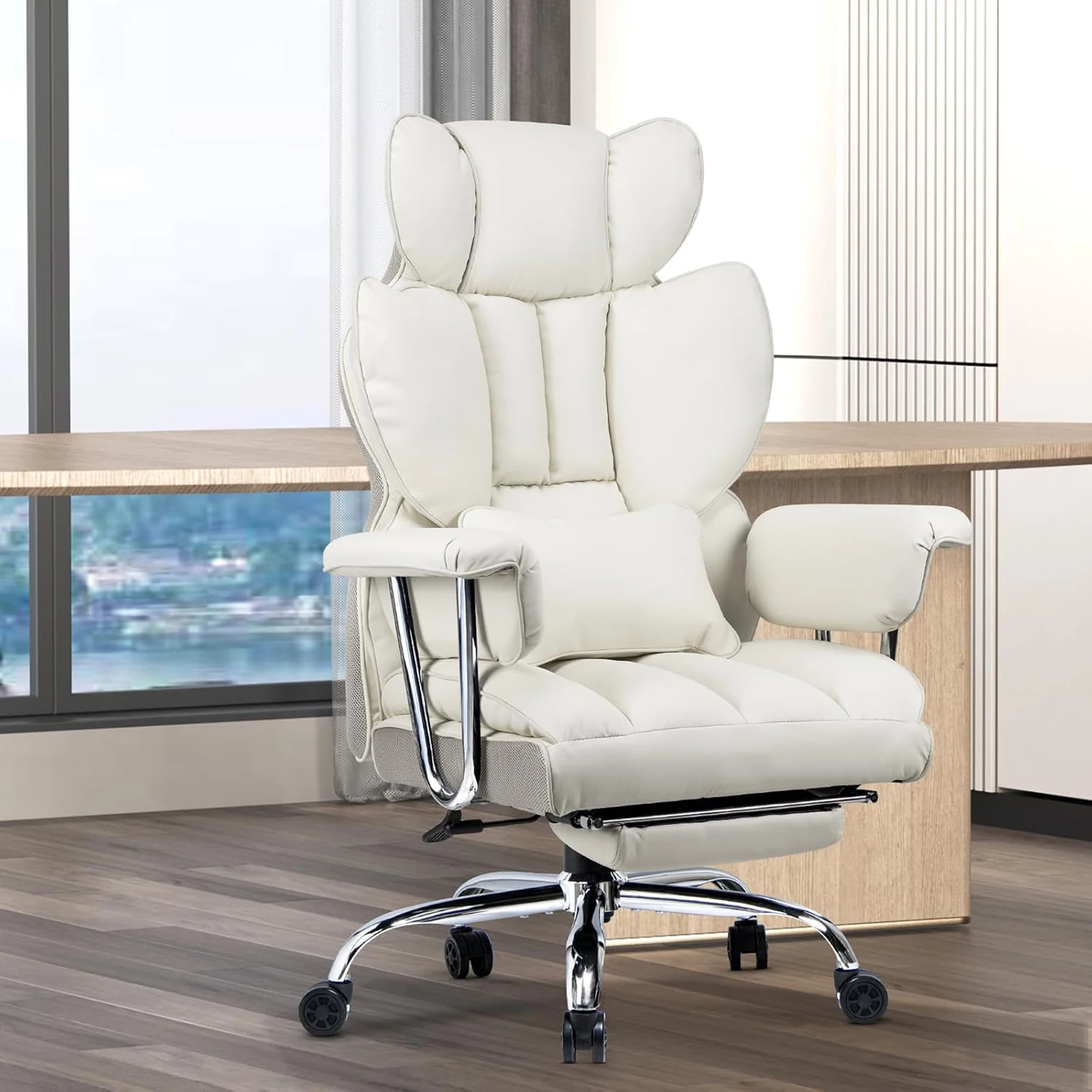 naspaluro Executive Office Chair Desk Chair PU Computer Recliner Ergonomic Office Chair with Footrest Heavy Duty Leather Office