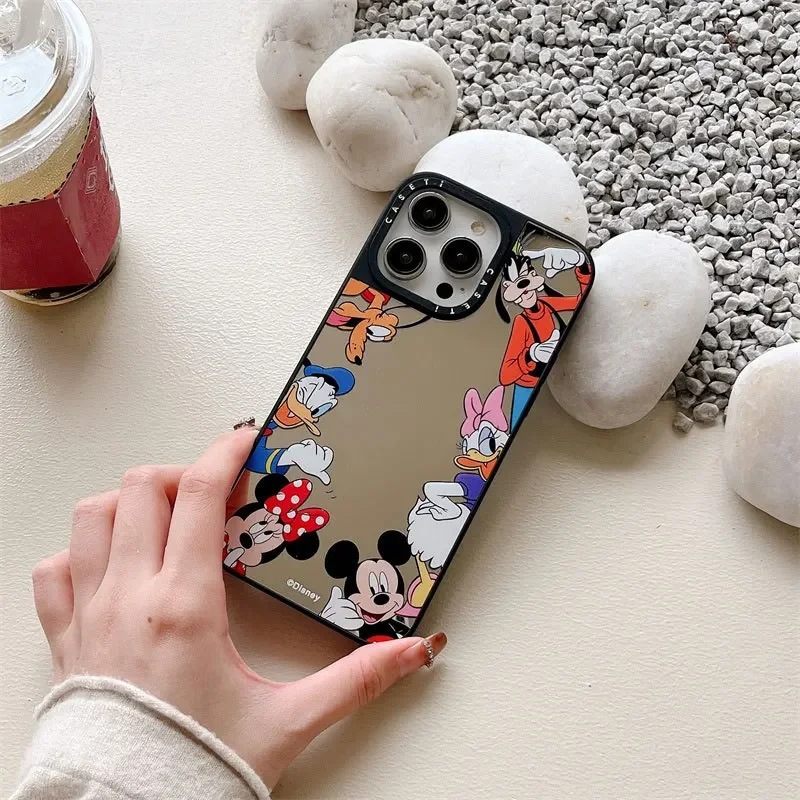 Disney Mickey Mouse Cartoon Mirror Phone Case for iPhone 11 12 13 14 15 Pro Max Promax Women Men Fashion Protective Cover Gifts