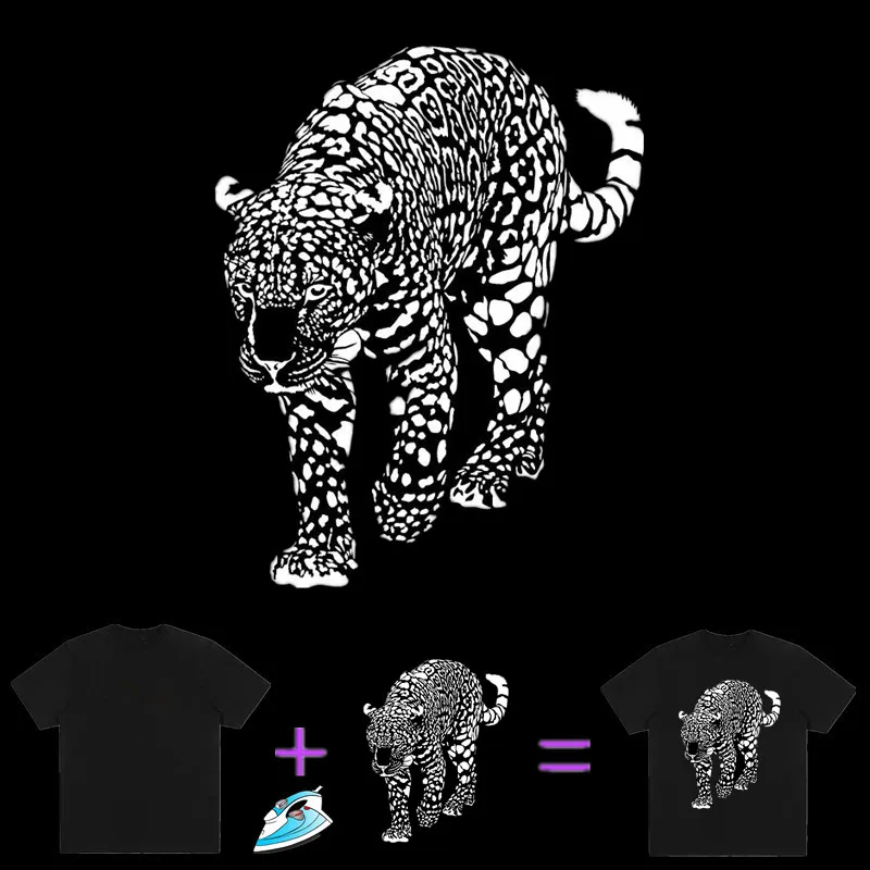 Fashion Animal Style Iron On Patches For Clothing Fluorescence Cool Leopard Heat Transfer Sticker DIY Decoration