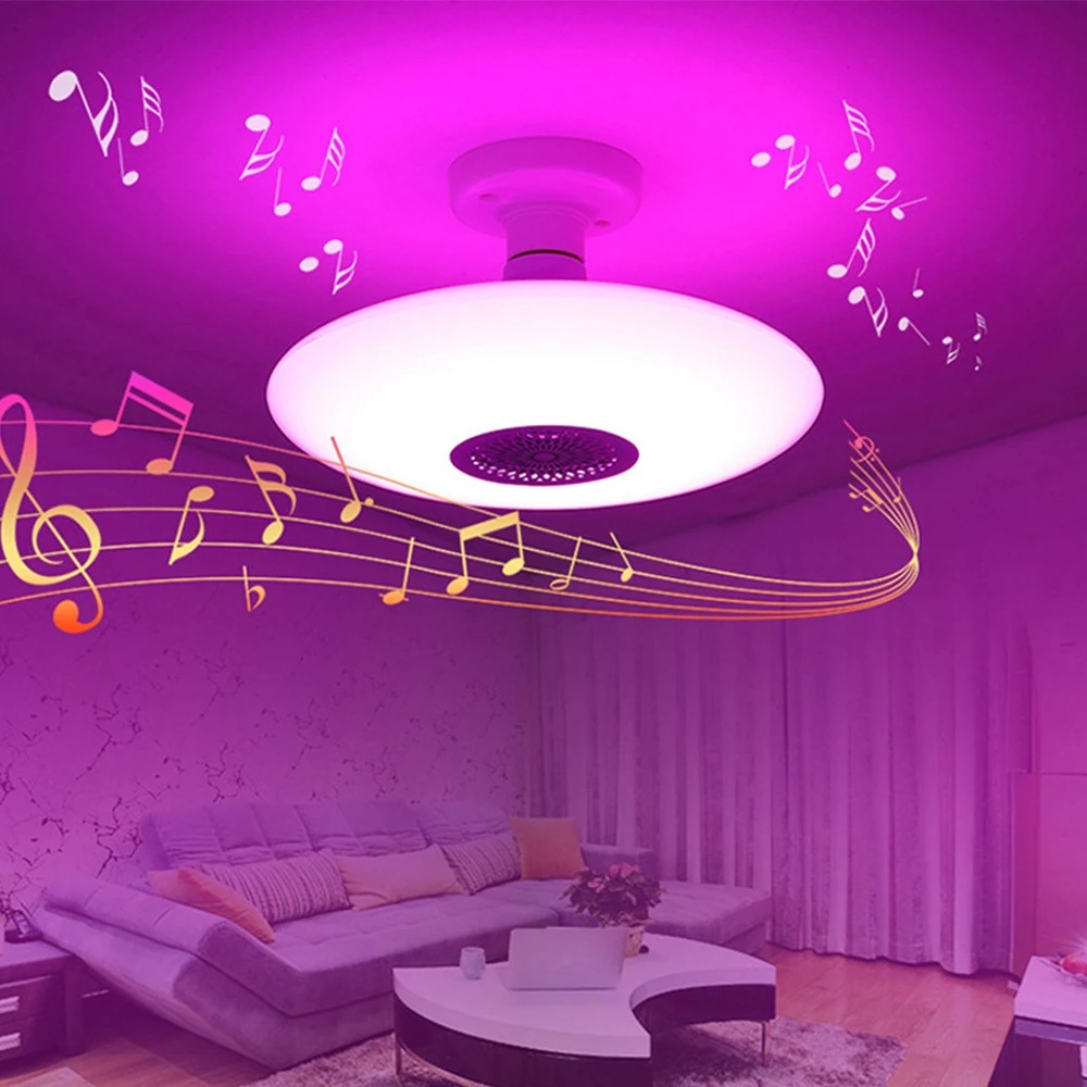 Imagem -04 - Inteligente sem Fio Bluetooth Música Altifalante Bulbo E27 Rgb Mais Branco Regulável Levou Luz de Teto Controle Remoto para Casa 2024