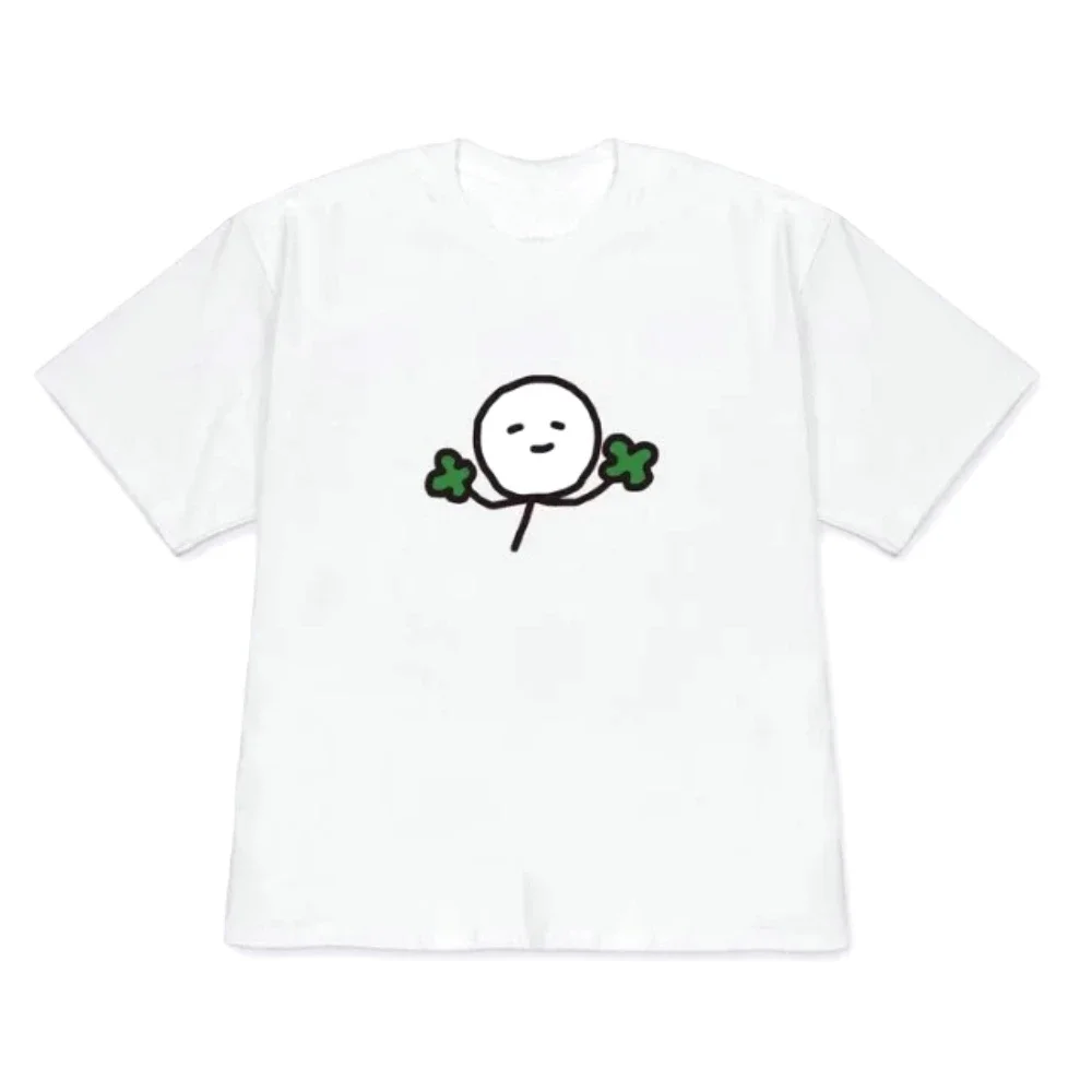 Cute Four Leaf Clover Line Figure Short-sleeved T-shirt Soft Casual Tee for Daily Wear Korean Style Versatile Minimalist  Top