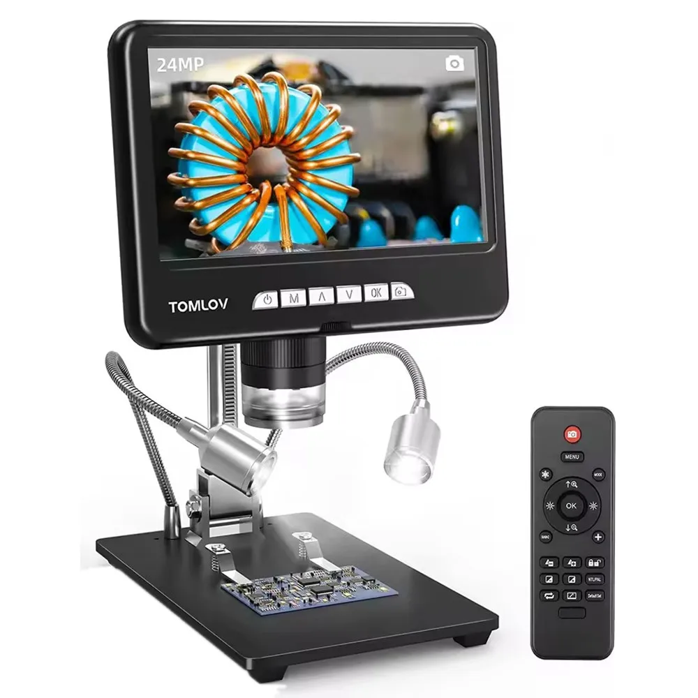 TOMLOV DM401 2K Digital HDMI USB Electronic Microscope 1200X 7" Monitor Extension Tube LED