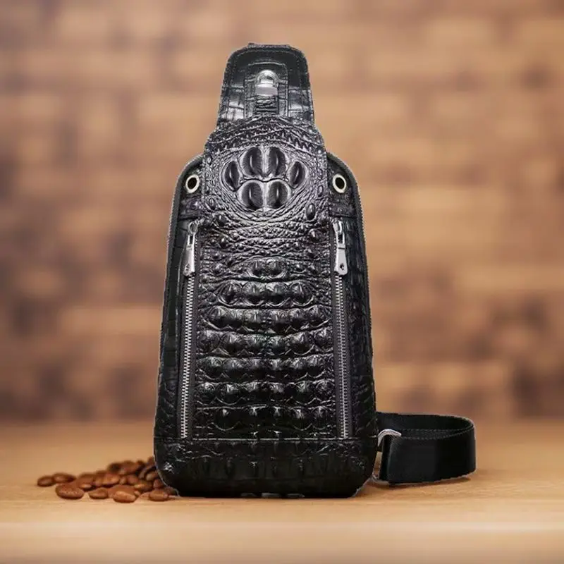 New Fashion Alligator Pattern Cow Genuine Leather Men Waist Packs Male Casual Chest Pack Boy Brand Chest Bags Shoulder Package