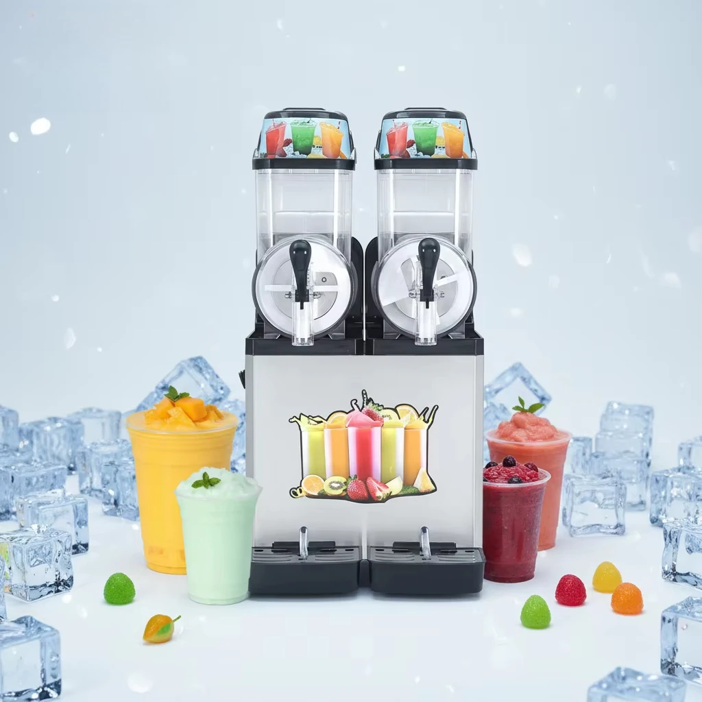 Double-Chamber Commercial Slush Machine 2x12L Independent Tanks for Serving Two Flavors in Ice Cream Shop & Fast Food Restaurant