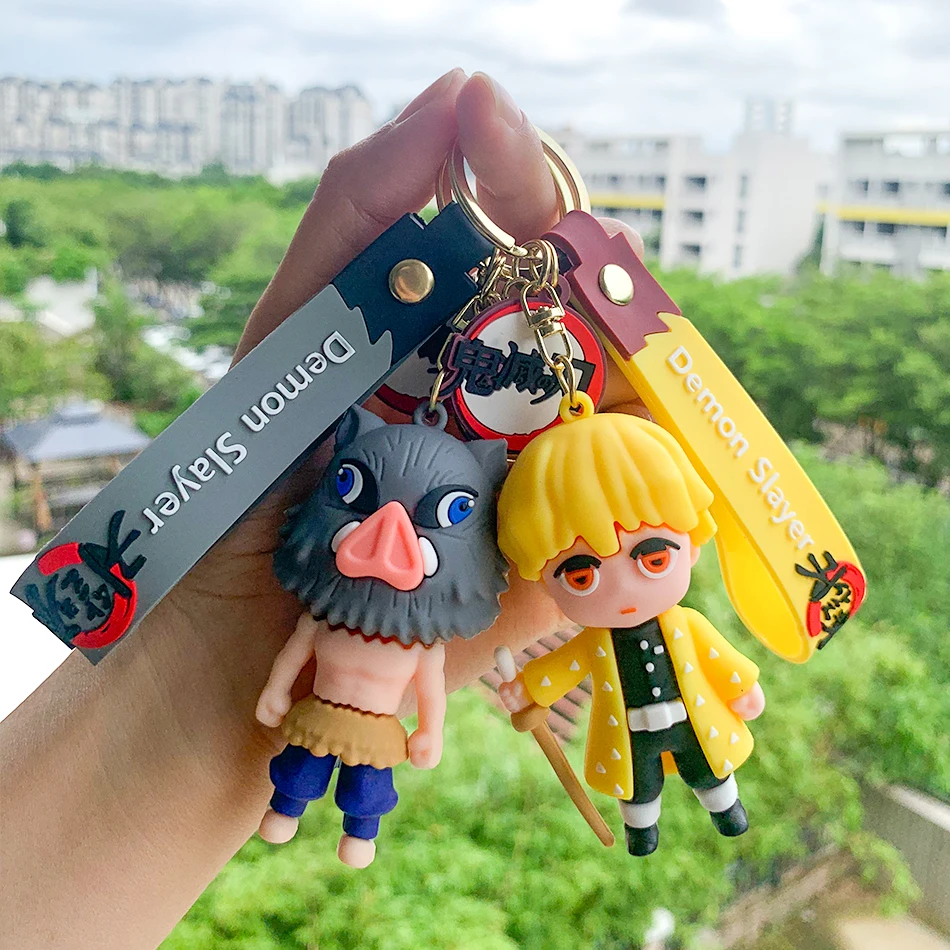 New Demon Slayer Keychain Anime Kimetsu No Yaiba Cute Tanjiro Nezuko Doll Keyring Bag Pendent Car Ornaments Key Toy Gift