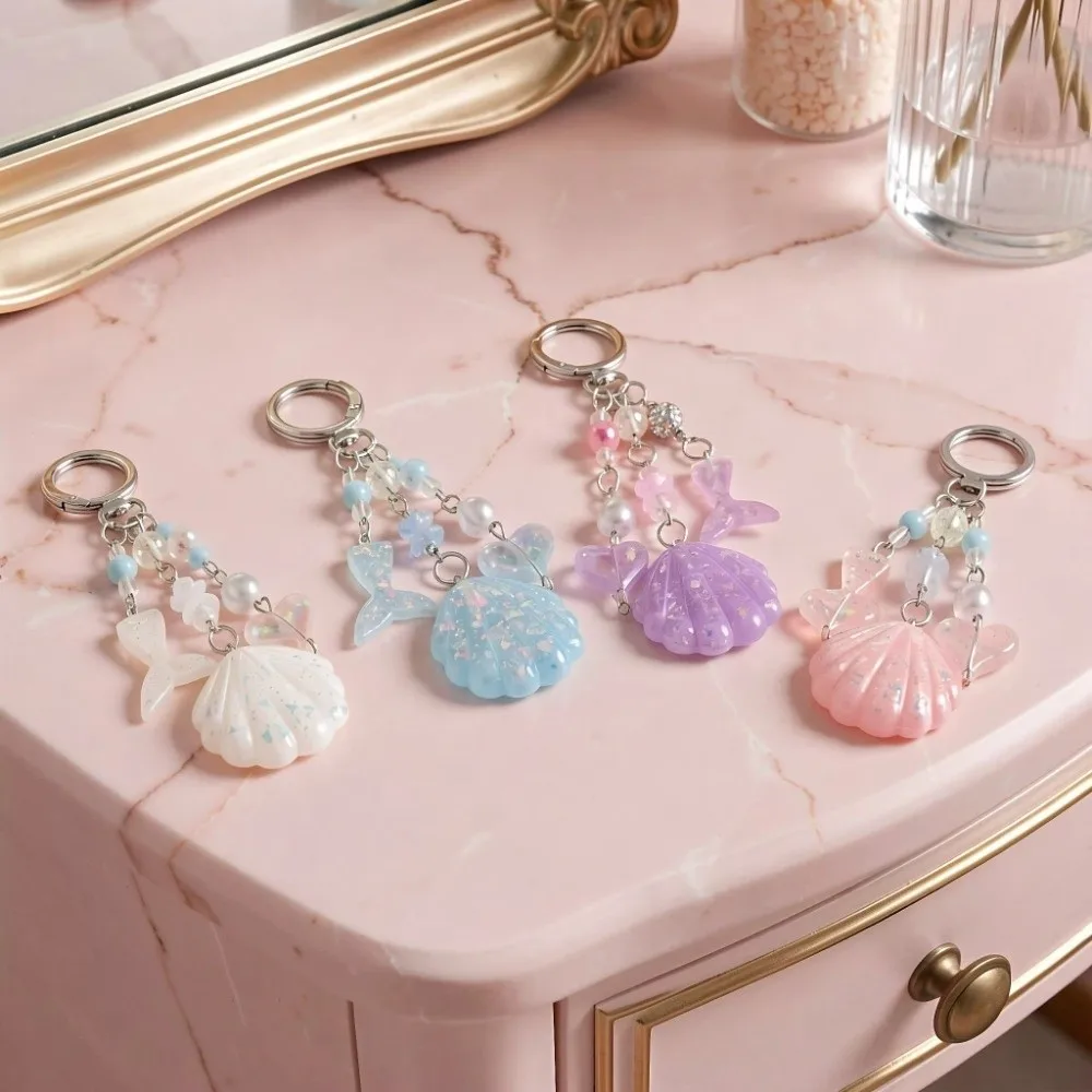 Beaded Shell Shell Phone Charm Glitter Sequins Shining Shell Mermaid Keychain Pearl Beads Heart Shining Shell Pendant