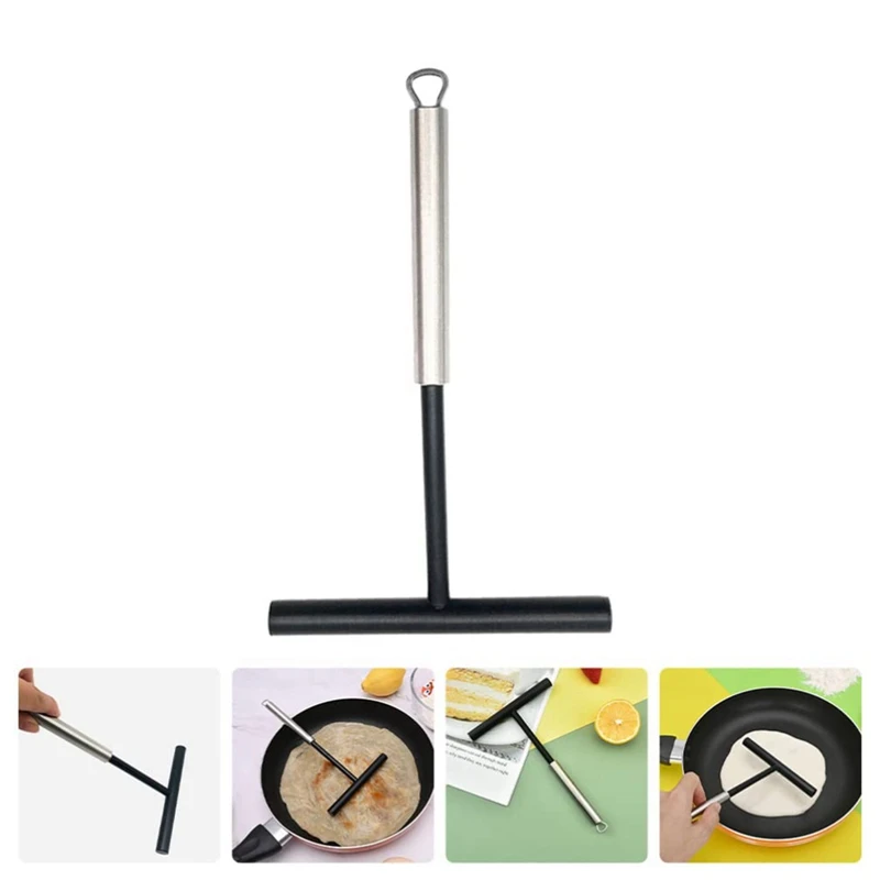 2Pcs Crepes Distributors Silicone Stainless Steel Crepes Spatula Spreader for Crepes Pancakes Baking Cooking Kitchen-A79M