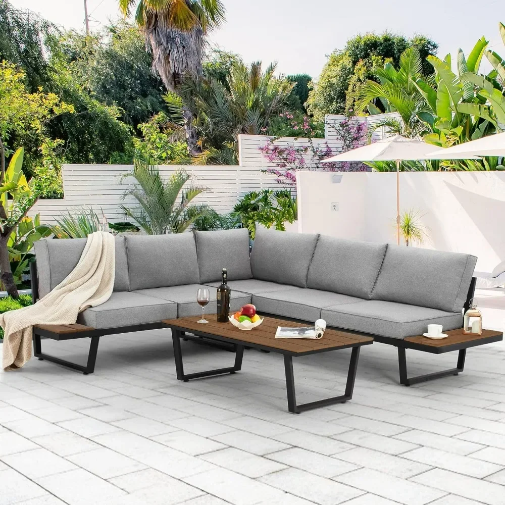 Outdoor Sectional Sofa Set with Coffee Table,Extra Large L-Shaped Metal Conversation