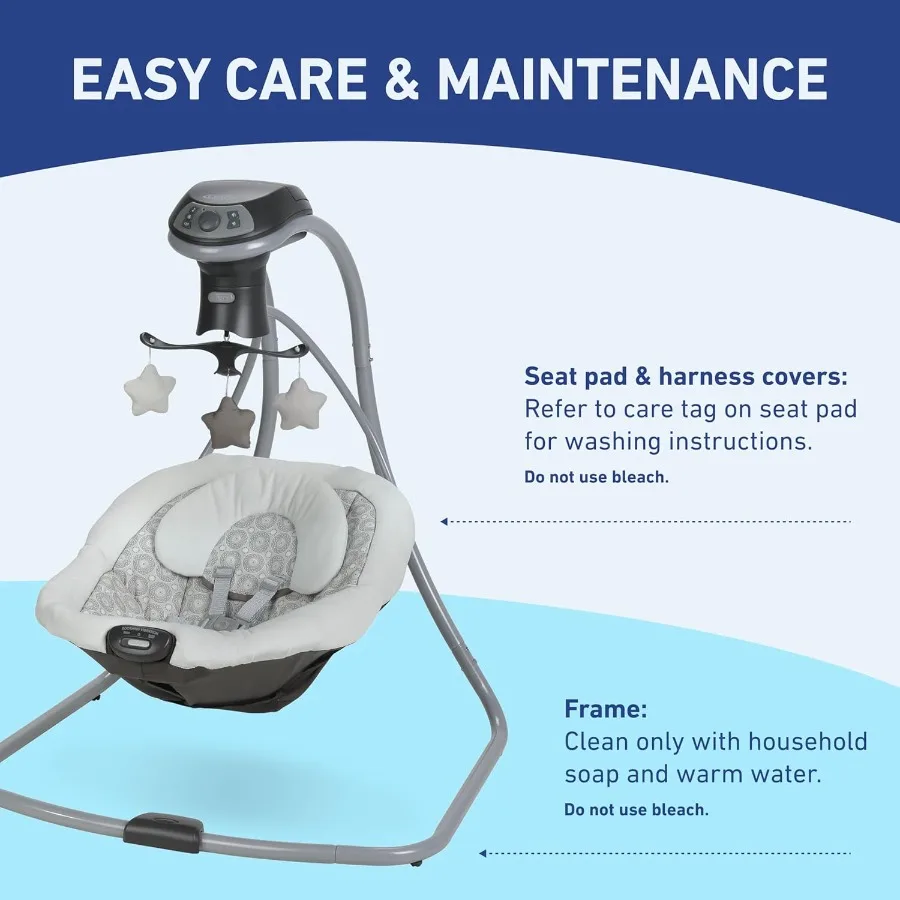 Simple Sway Babyschommel Side-to-Side Sway met 6 snelheden Trillingen Babyschommel in Abbington Grijze zachte stoffen interieur voor comfort