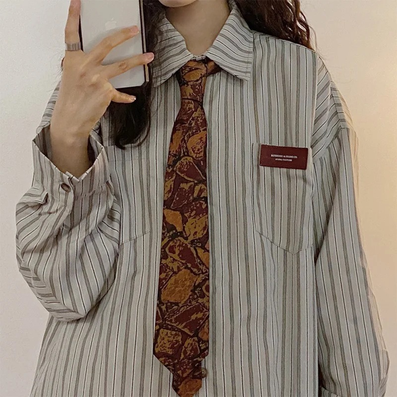 

y Spring Autumn American Retro Vertical Stripes Long Sve irt ex INS Hong Kong Sle irt Jaet Youth ular...