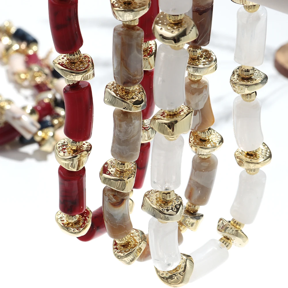 Neue bunte klobige Bambusrohr-Perlen-Acryl-Halsband für Frauen und Männer, Statement-Ellenbogenstapel-Halskette, französischer trendiger Schmuck, Geschenk – Detail 3