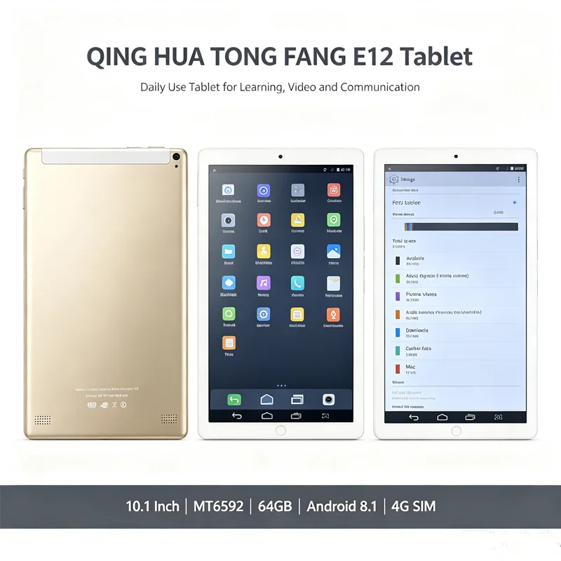 10.1 Inch MT6592 Octa-Core Processor, E12 Android 8.0 Tablet PC, 4GB RAM+64GB ROM, 2560*1600 IPS HD Display, 4G LTE SIM Card Sup