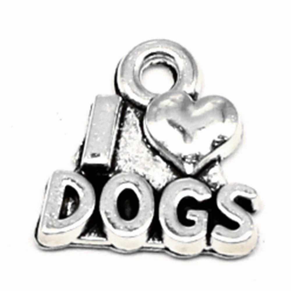 10pcs 13x14mm I Love Dogs Charms Pendants And Necklaces Hobbies And Crafts Materials Jewlery Trendy Antique Silver Color