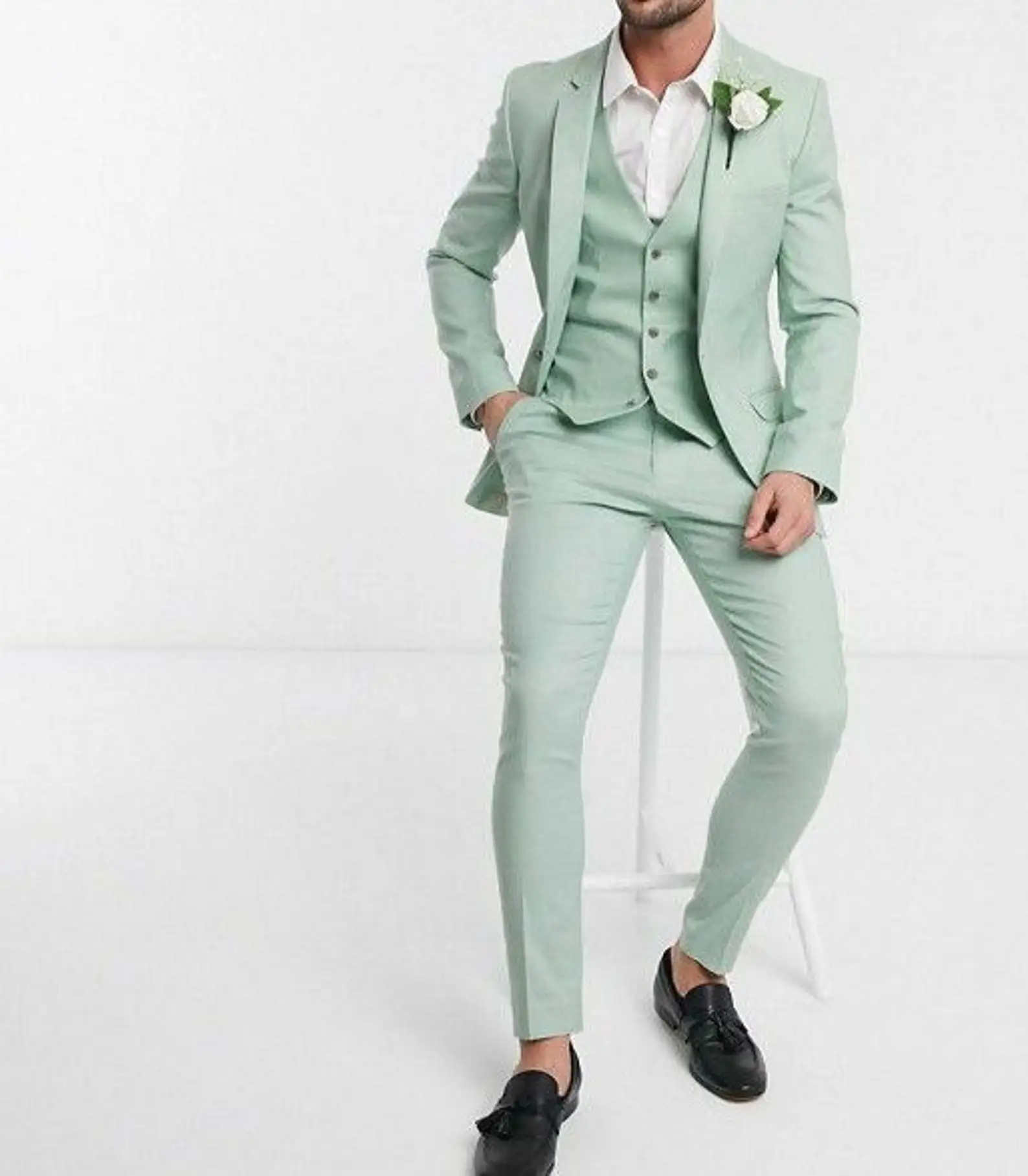 Mint Green Notch Lapel Men's Suits Wedding Bespoke Elegant Blazer Fashion Design 3-Piece Jacket+Pants+Vest Costume