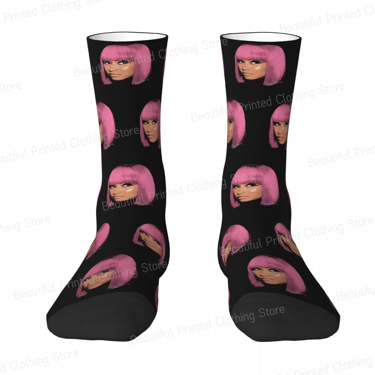 Nicki Minaj Queen Of Rap Unisex Four Seasons Socks Running Happy Crew Socks Street Style Crazy Sock