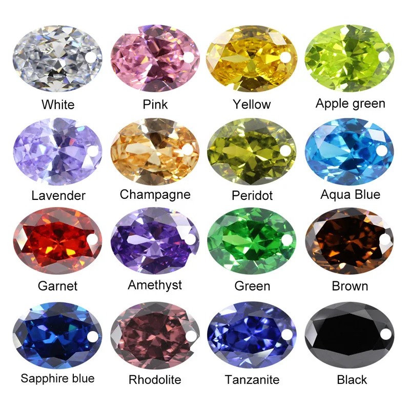 One Hole Cubic Zirconia Stone Multicolor Oval Shape Brilliant Cut Loose CZ Stones Synthetic Gems Beads For Jewelry AAAAA