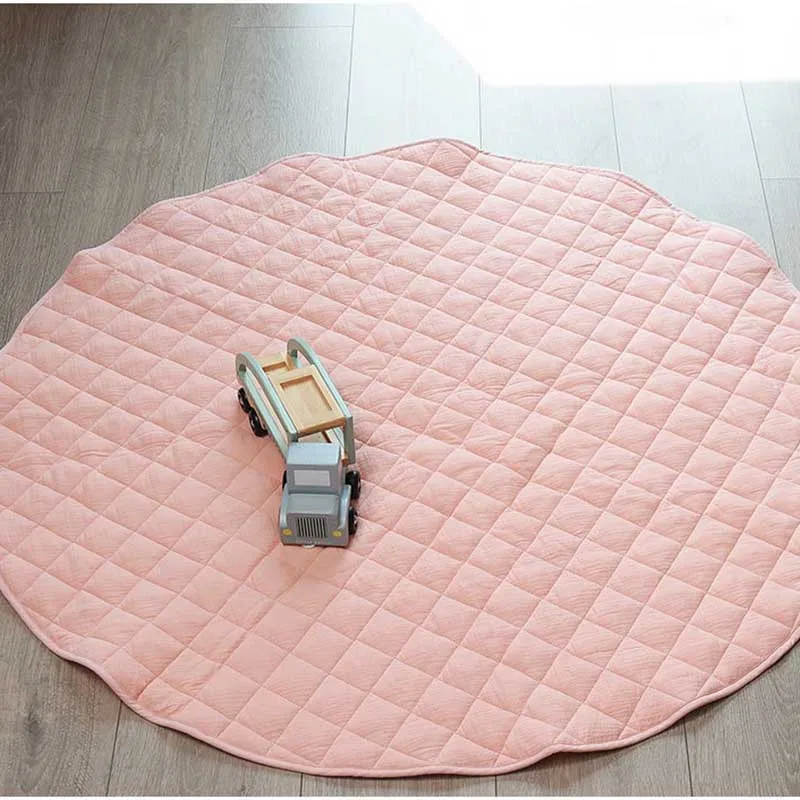 115cm Play Mat Lattice Baby Mat Newborn Infant Crawling Blanket Cotton Round Floor Carpet Rugs Mat for Kids Room Nursery Decor