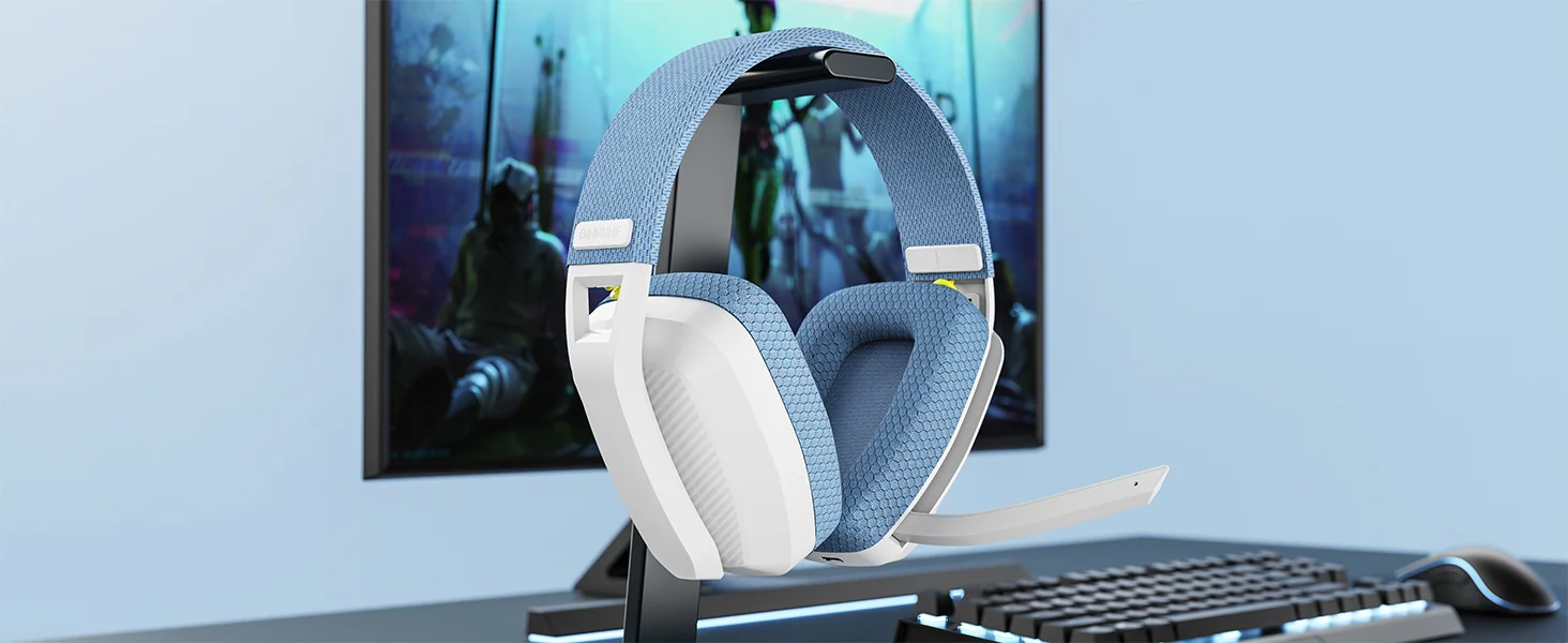 BINNUNE BW06 Bluetooth-Headsets Gamer mit Mikrofon, kabellos, 2,4 GHz, Gaming-Kopfhörer mit Mikrofon für PS5, PS4, PC, Mac, Playstation – Detail 2