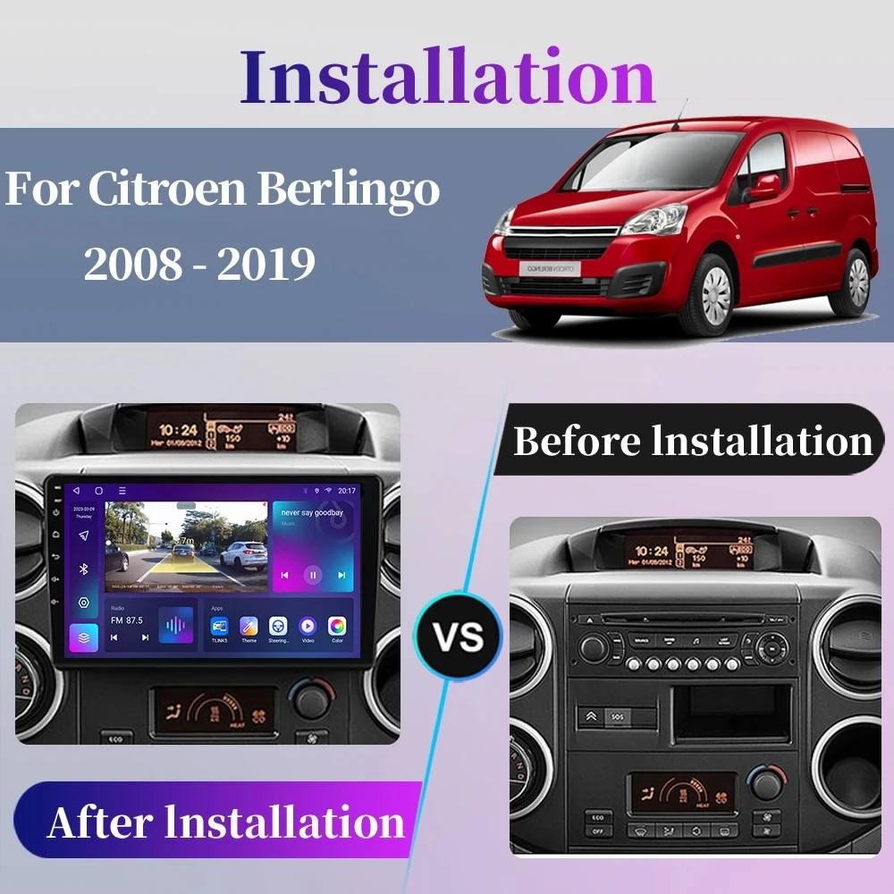 Android Car Radio For Citroen Berlingo 2 B9 Peugeot Partner 2008-2018 Multimedia Player Carplay GPS Navigation QLED Touch Screen