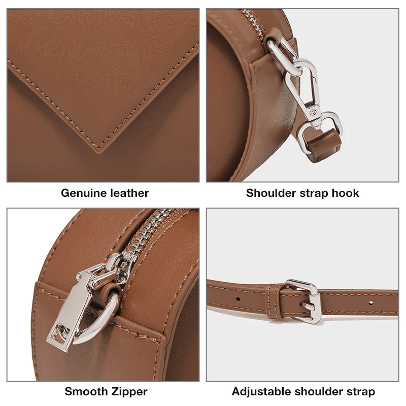 FOXER Round Small Shoulder Bag Women Hasp Split Leather Messenger Bag Female Fashion Zipper Adjustable Crossbody Bag Girl\'s Gift