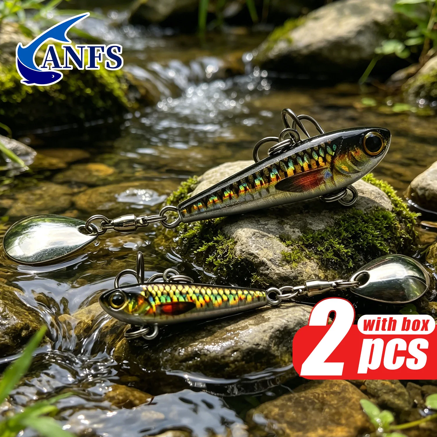 ANFS 2 Stück VIB Angelköder Verschiedene Gewichte mit Tackle Box, Metall-Angelköder Spinner Löffelköder für Barsch & Forelle