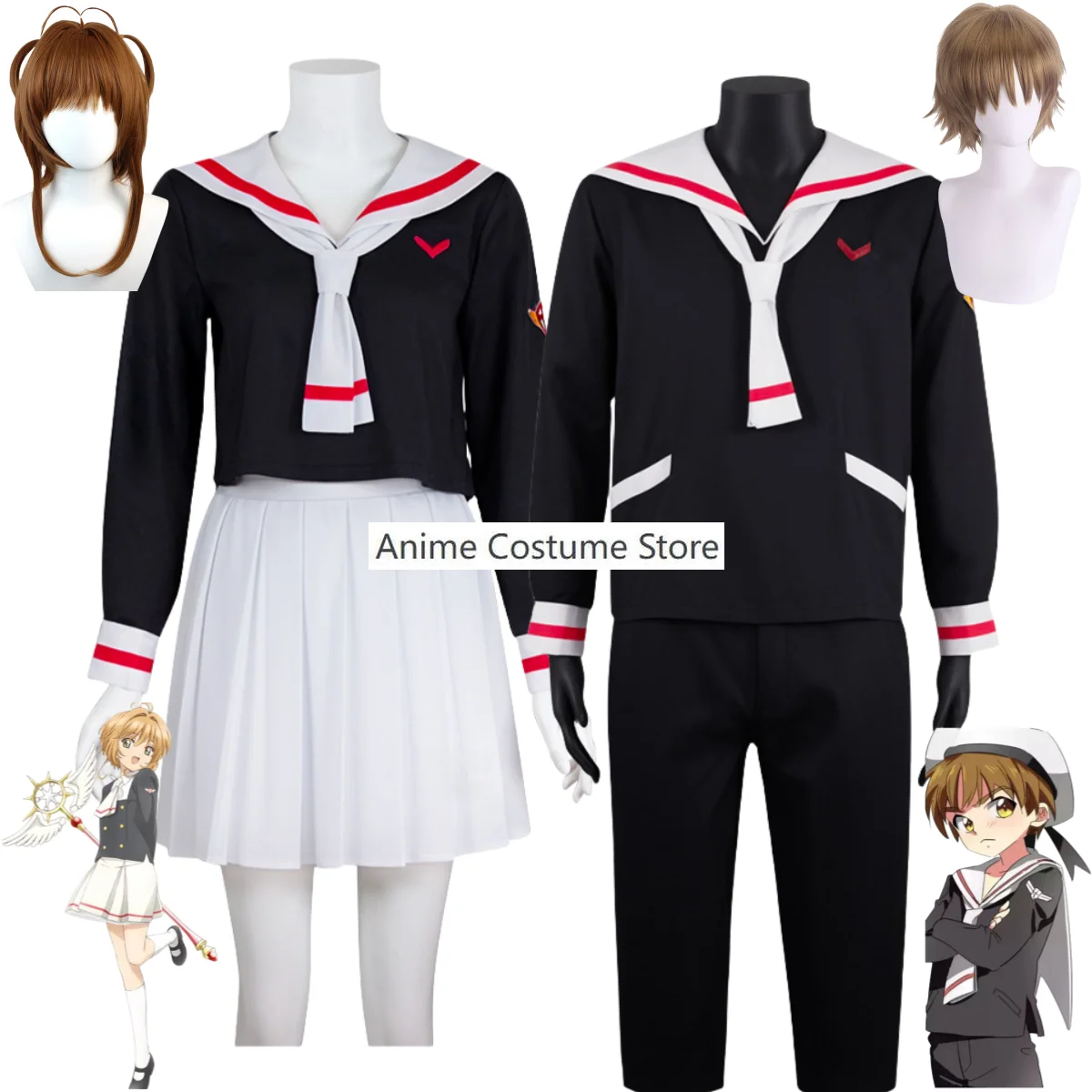 Anime Cardcaptor Sakura Card Captor Kinomoto Sakura Li Syaoran Cosplay Costume Wig School Uniform Man Woman Campus Sailor Suit