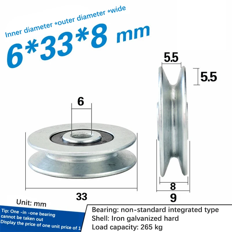 6*33*8mm V Groove Mental Bearing Round Pulley Steel Wire Over Line Lifting Wheel Guide Wheel Mechanical Rolling Wheel