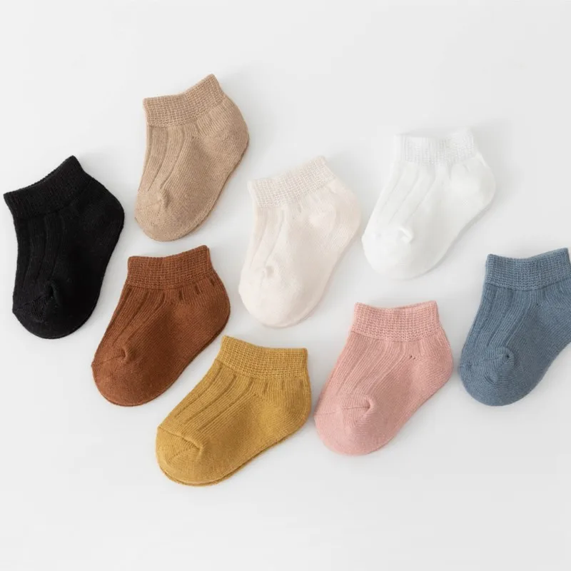 Spring Autumn Children Boys Short Socks Solid Color Ribbed Baby Boys Cotton Socks White Elementary Student Kid Boys Ankle Socks