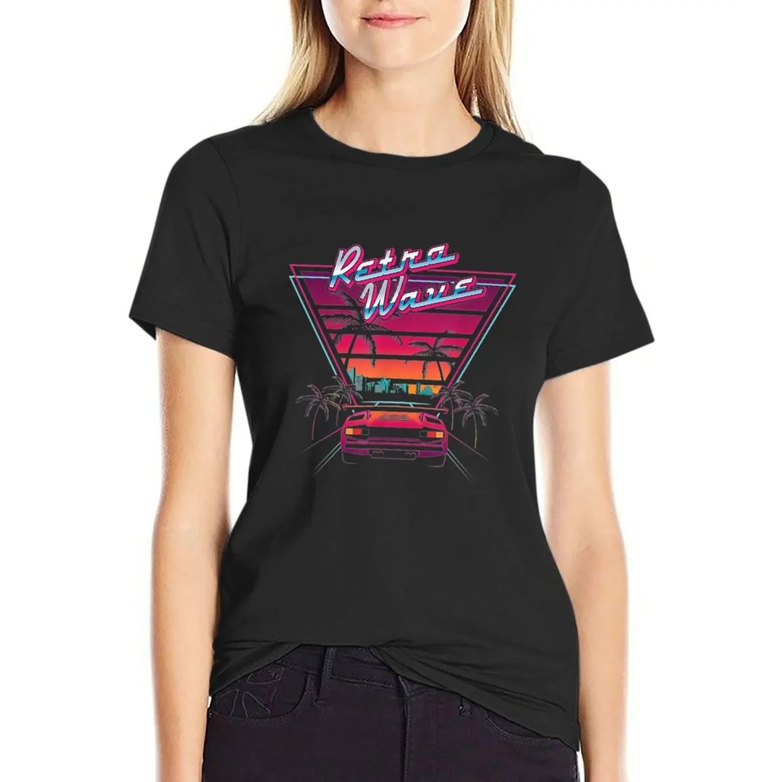 

80s Vintage Retro Wave Synthwave Love Retro Wave Miami Beach T-Shirt hippie clothes tops plus size t shirts for Women loose fit
