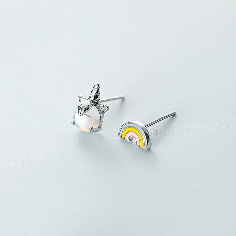 RYJU 925 Sterling Silver Cute Moonlight Stone Unicorn Stud Earrings Rainbow Animal Unicorn Earrings for Women Fashion Jewelry