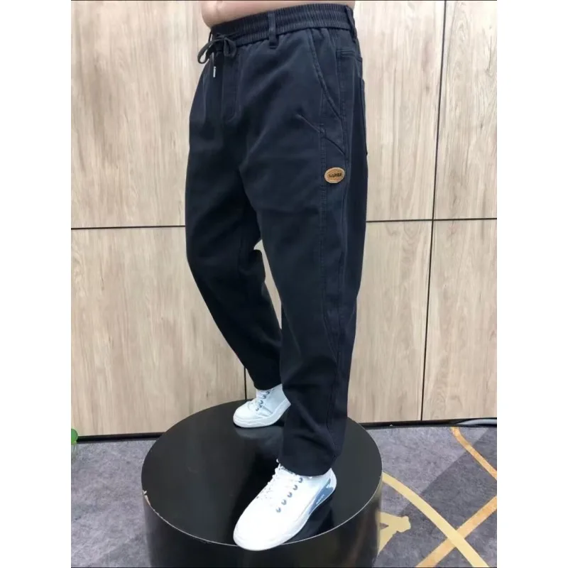 Old car plus fat plus men's jeans, summer loose elastic versatile straight leg pants, Haren wear-resistant fat guy casual pants