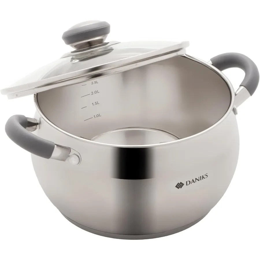 

Modern Stainless Steel Stock Pot with Glass Lid for Soup Pasta Stew Cooking 4 Quart InductionCompatible Dishwasher Safe Heatpro