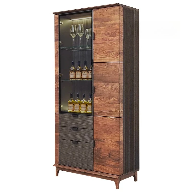 

North American Black Walnut Restaurant Modern Minimalist All Solid Wood Glass Hall Cabinet Nordic Style Living Room Side Cabinet