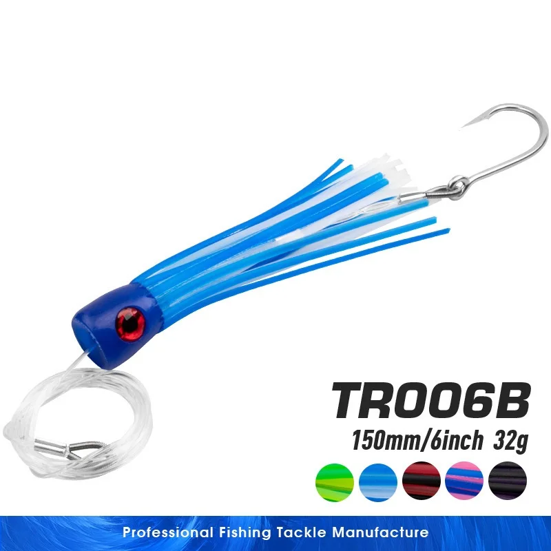 165cm 6inch 32g Luya Fishing Lure Trawler Lure Fluorescenc Octopus Whisker Squid Bait Sea  Bionic Soft Bait Sinking Gears