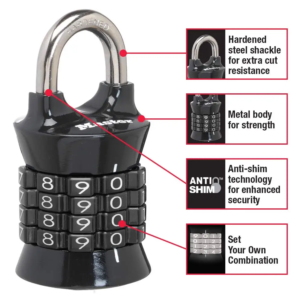 Master Lock-Mini candado de combinación 1535D, candado de combinación de contraseña, candado de seguridad de viaje para equipaje, candado de gimnasio