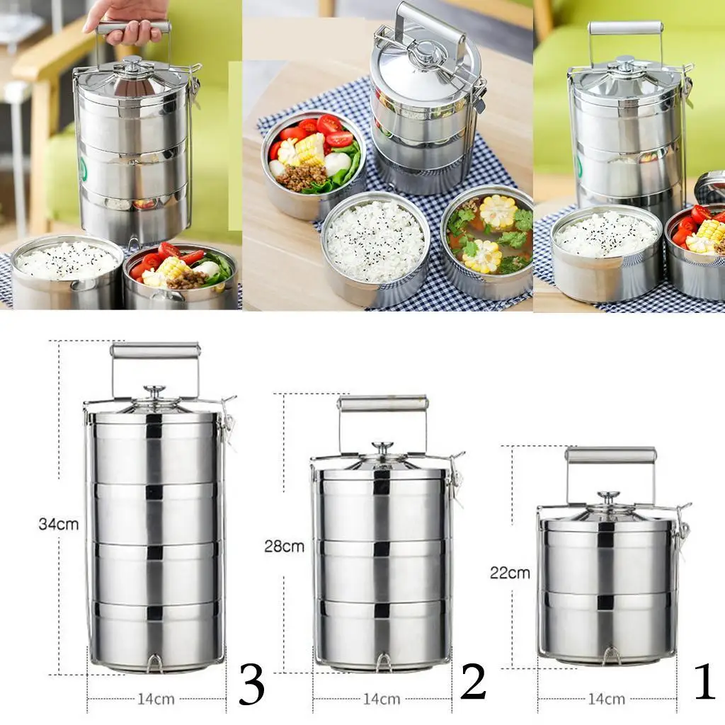 Stainless Steel Thermal Insulated Stackable Lunch Bento Box Tiffin 2 Tier