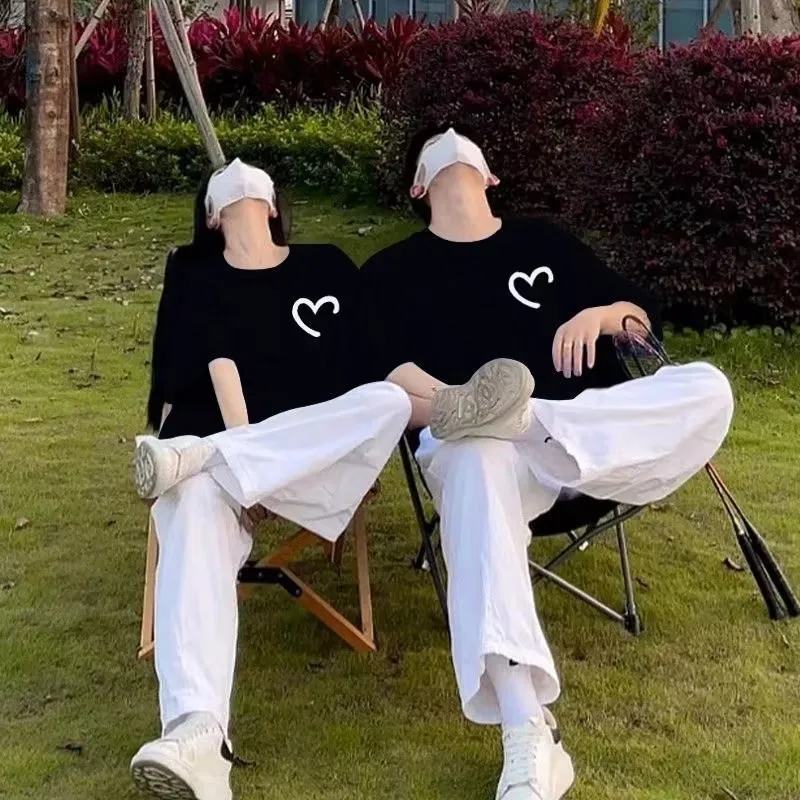 M-8XL Summer Men's Oversized T-shirt Simple Love Printed T-shirt Suitable for Both Men and Women image 3
