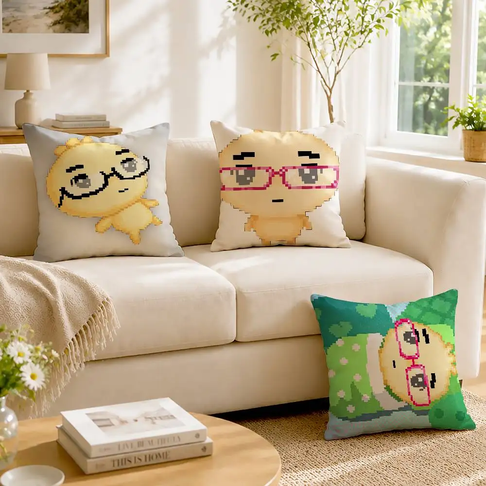 Korean Glasses M-Mandu dumpling Customizable Square Cushion Cover Double Sided Print Pillow Case